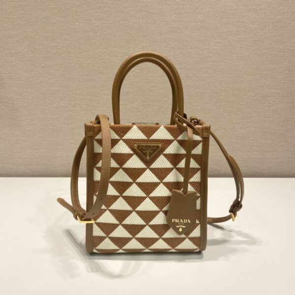Prada Symbole Jacquard Fabric Micro Bag Brown/White For Women, Women's Bags 7.5in/19cm 1BA355_2FKL_F0I0U_V_OOO