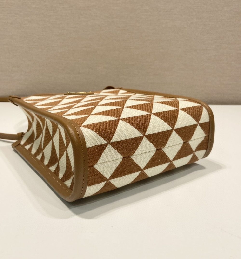 Prada Symbole Jacquard Fabric Micro Bag Brown/White For Women, Women's Bags 7.5in/19cm 1BA355_2FKL_F0I0U_V_OOO