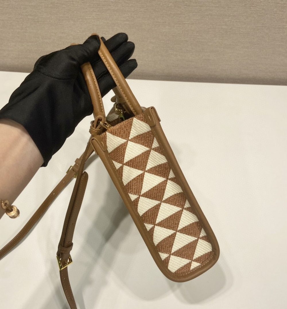 Prada Symbole Jacquard Fabric Micro Bag Brown/White For Women, Women's Bags 7.5in/19cm 1BA355_2FKL_F0I0U_V_OOO