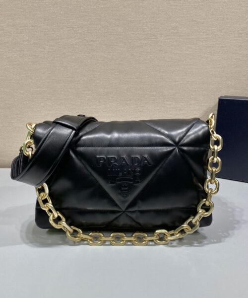 Prada System Nappa Patchwork Shoulder Bag Black For Women, Women's Bags 7.5in/19cm
