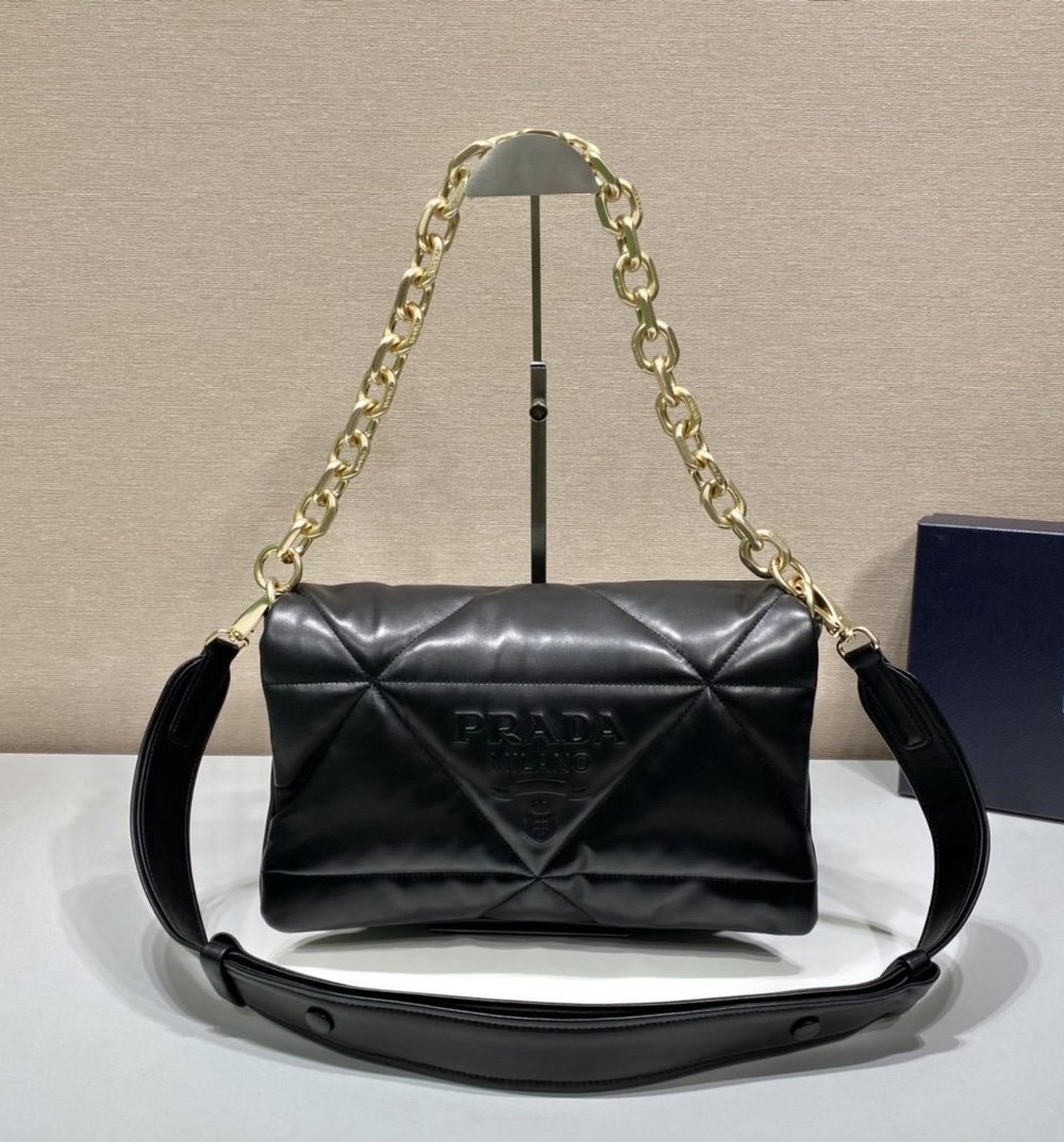 Prada System Nappa Patchwork Shoulder Bag Black For Women, Women's Bags 7.5in/19cm