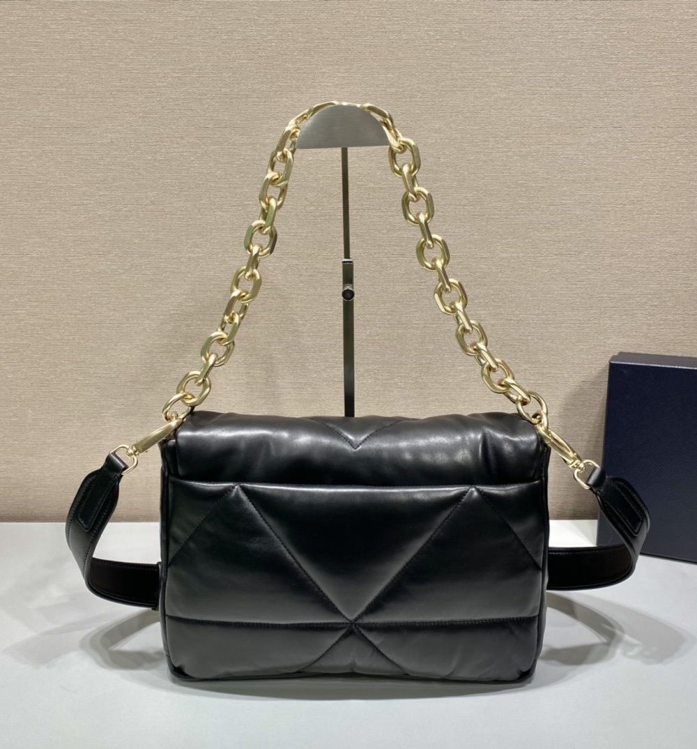 Prada System Nappa Patchwork Shoulder Bag Black For Women, Women's Bags 7.5in/19cm