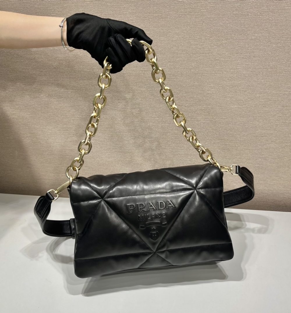 Prada System Nappa Patchwork Shoulder Bag Black For Women, Women's Bags 7.5in/19cm