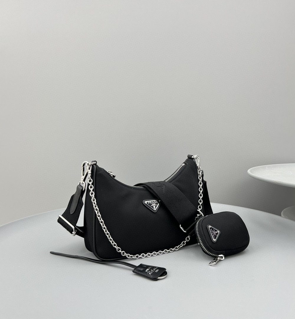 Prada System Nappa Patchwork Shoulder Bag Black For Women, Women's Bags 9.4in/24cm