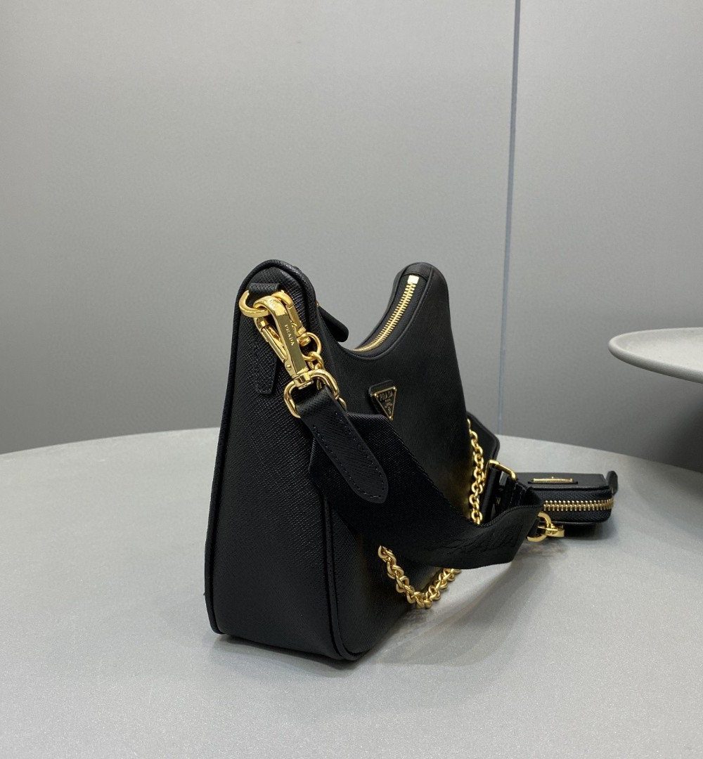 Prada System Nappa Patchwork Shoulder Bag Black For Women, Women's Bags 9.4in/24cm