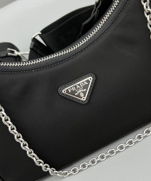 Prada System Nappa Patchwork Shoulder Bag Black For Women, Women's Bags 9.4in/24cm