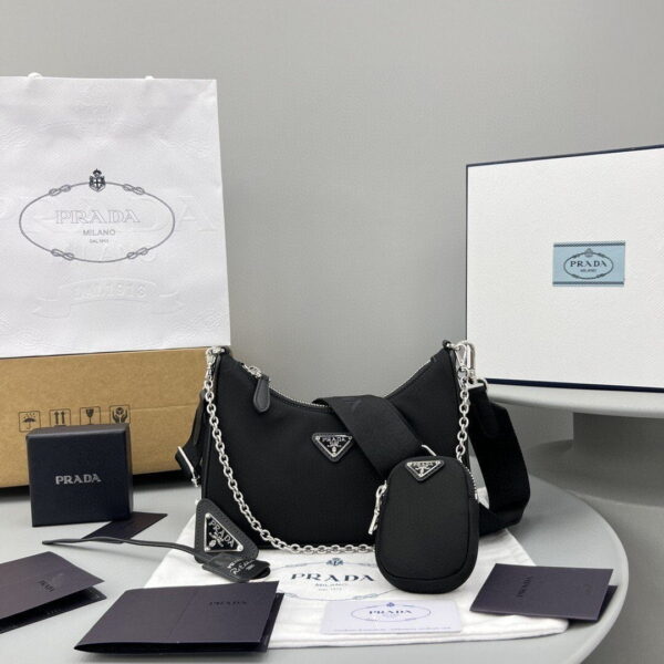 Prada System Nappa Patchwork Shoulder Bag Black For Women, Women's Bags 9.4in/24cm