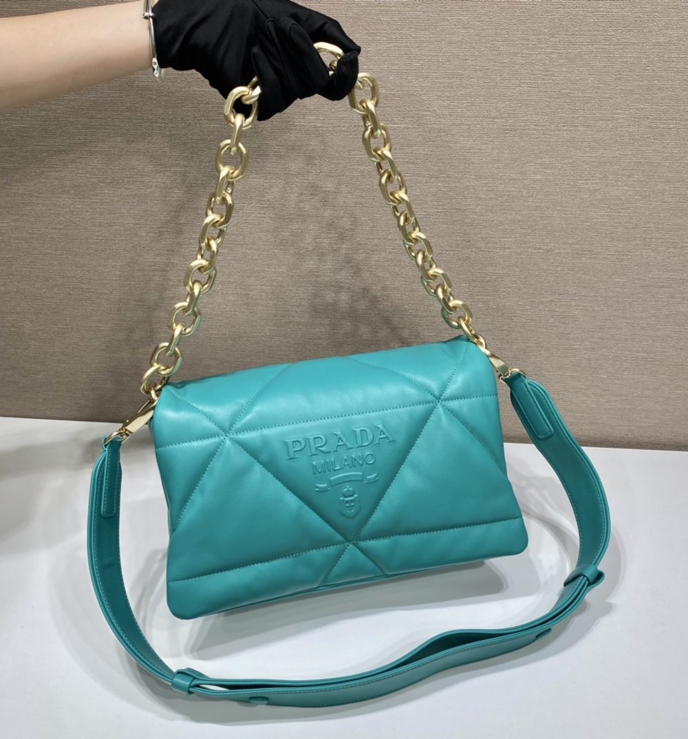 Prada System Nappa Patchwork Shoulder Bag Jade Green For Women, Women's Bags 7.5in/19cm