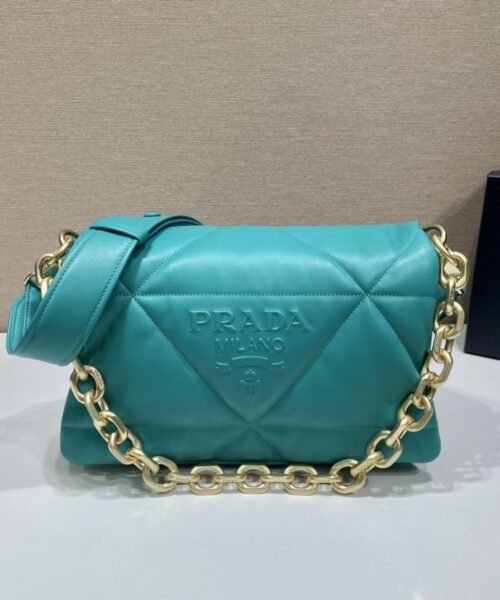 Prada System Nappa Patchwork Shoulder Bag Jade Green For Women, Women's Bags 7.5in/19cm