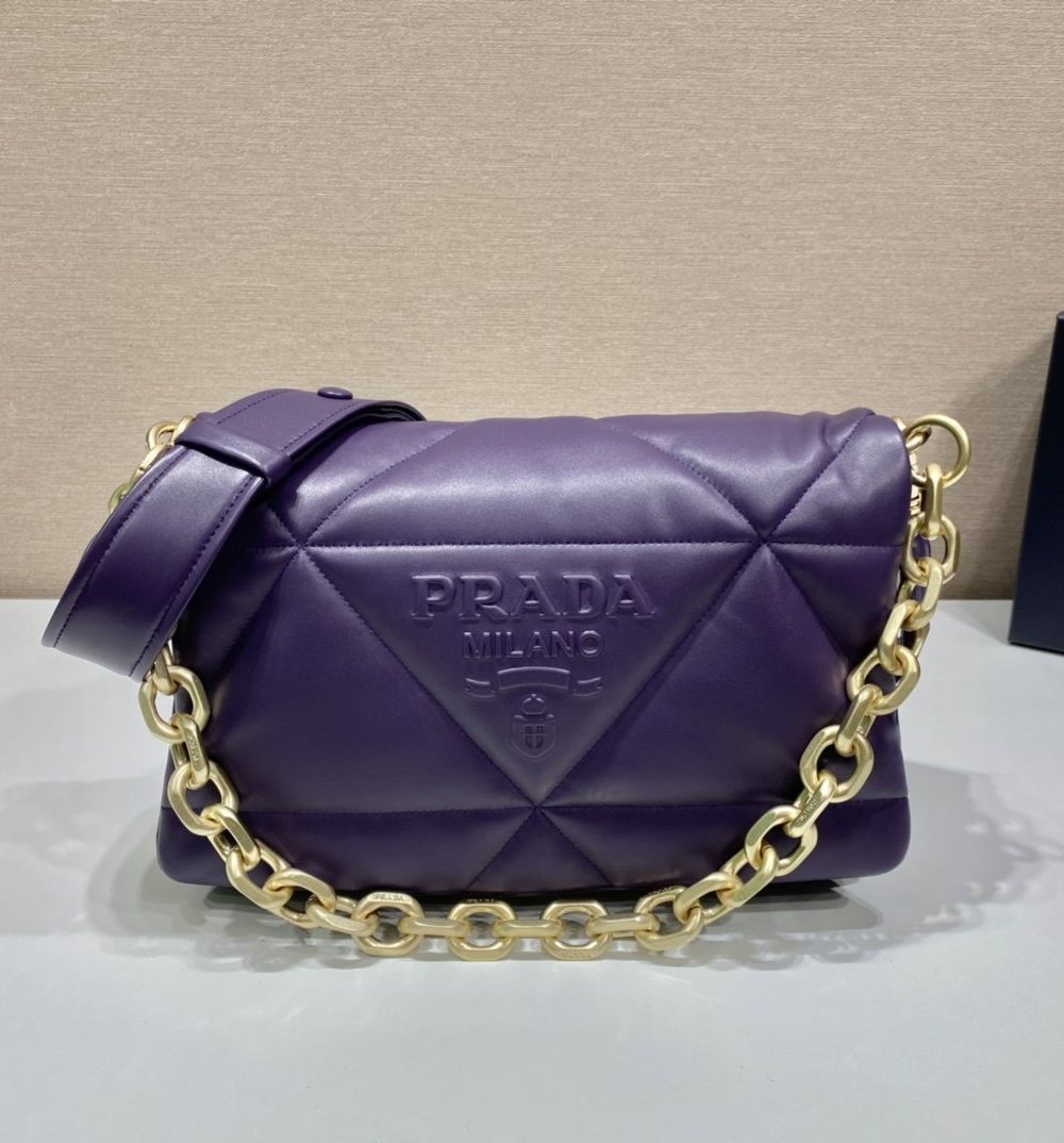 Prada System Nappa Patchwork Shoulder Bag Purple For Women, Women's Bags 7.5in/19cm