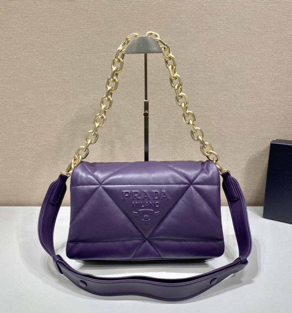 Prada System Nappa Patchwork Shoulder Bag Purple For Women, Women's Bags 7.5in/19cm