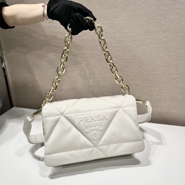 Prada System Nappa Patchwork Shoulder Bag White For Women, Women's Bags 7.5in/19cm