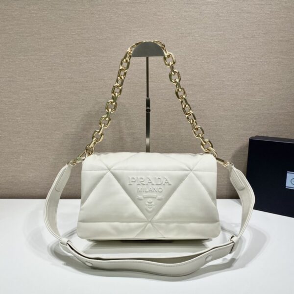Prada System Nappa Patchwork Shoulder Bag White For Women, Women's Bags 7.5in/19cm