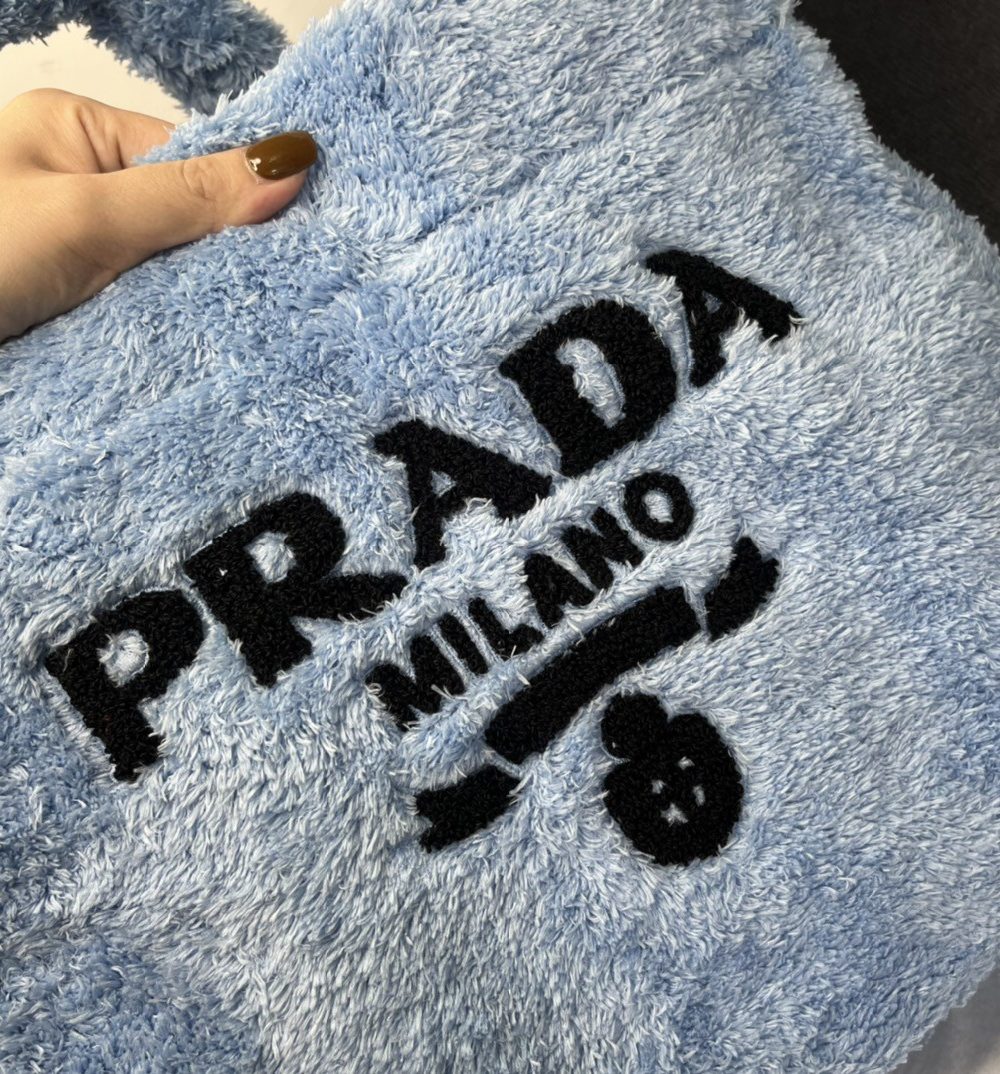 Prada Terry Tote Bag Blue For Women, Women's Bags 15.7in/40cm 1BG130_2DXO_F0D4O_V_MWO