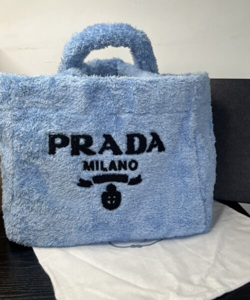 Prada Terry Tote Bag Blue For Women, Women's Bags 15.7in/40cm 1BG130_2DXO_F0D4O_V_MWO