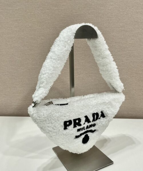 Prada Terrycloth Pouch White For Women, Women's Bags 10in/26cm