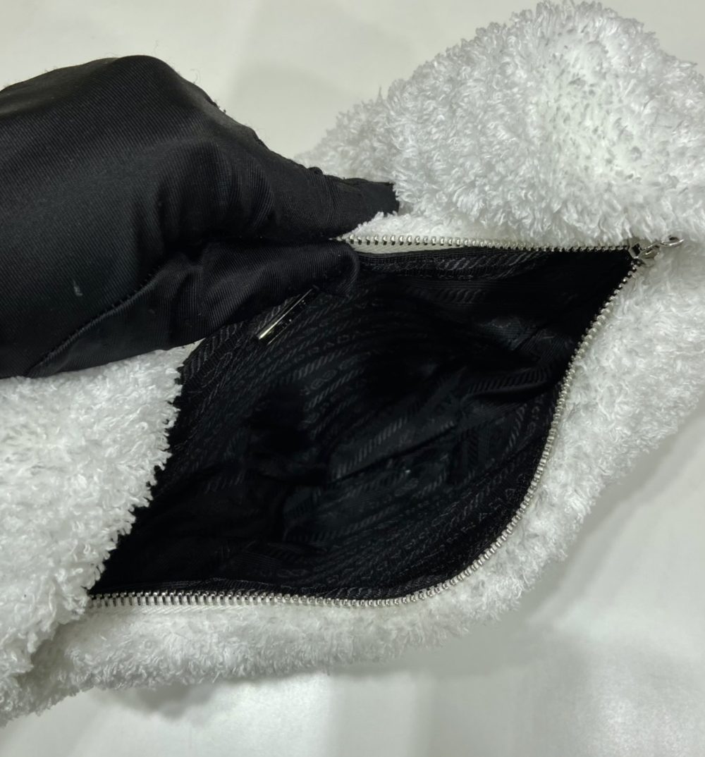 Prada Terrycloth Pouch White For Women, Women's Bags 10in/26cm