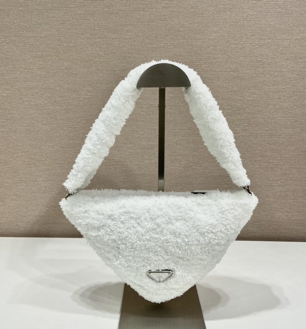 Prada Terrycloth Pouch White For Women, Women's Bags 10in/26cm