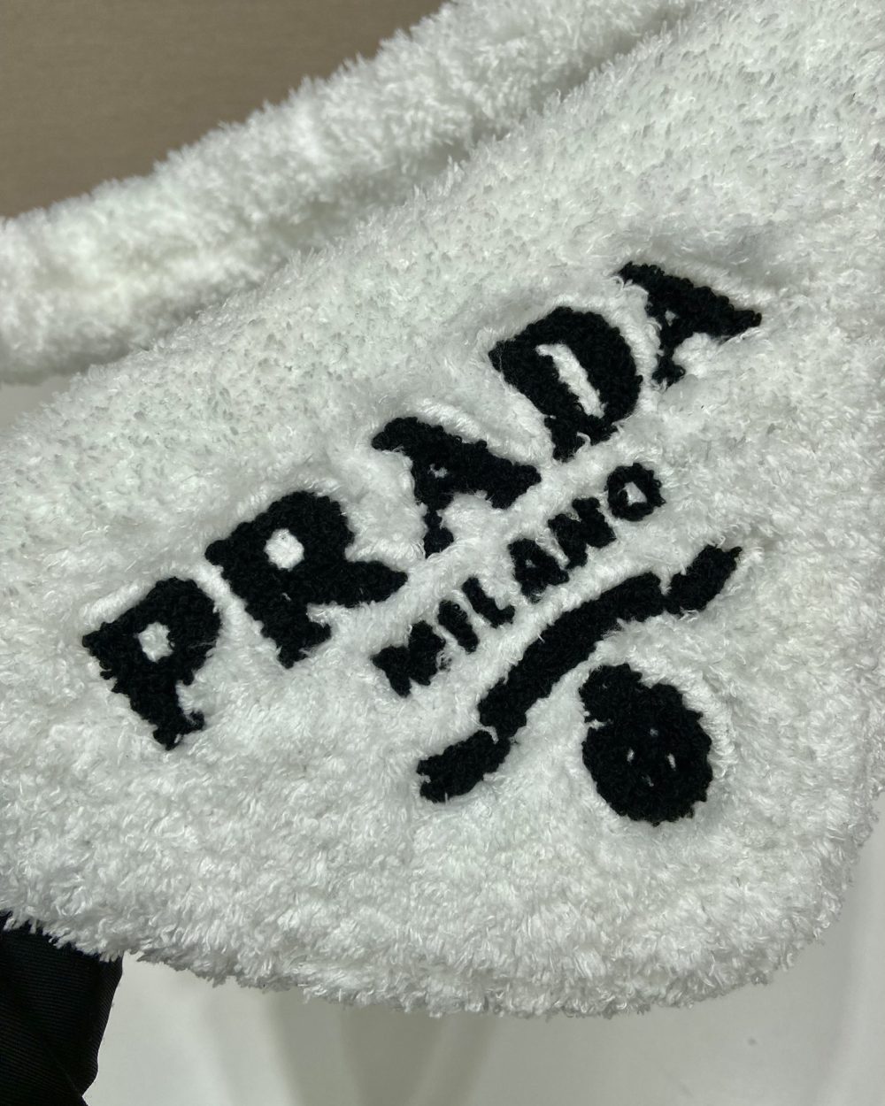 Prada Terrycloth Pouch White For Women, Women's Bags 10in/26cm