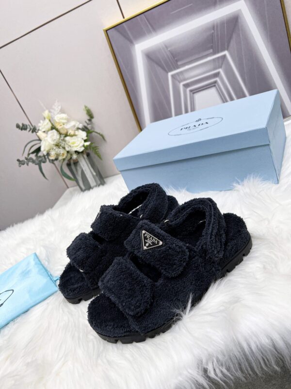 Prada Terrycloth Sandals Black For Women 0.8in/20mm PRD