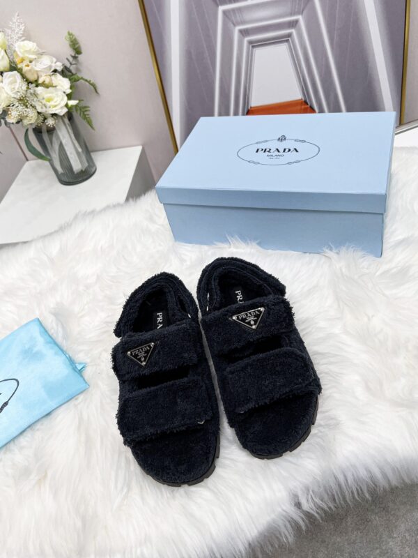Prada Terrycloth Sandals Black For Women 0.8in/20mm PRD