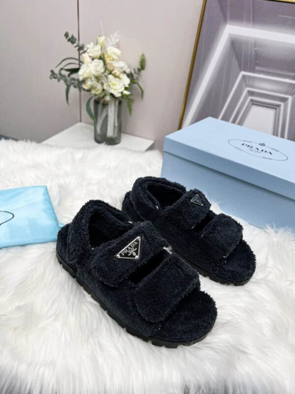 Prada Terrycloth Sandals Black For Women 0.8in/20mm PRD