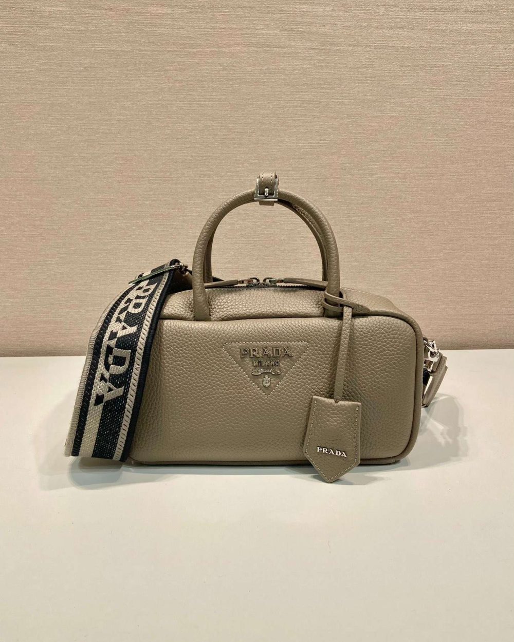 Prada Top-Handle Bag Brown/White/Green Khaki For Women 9.4in/24cm 1BB102_2DKV_F02Z8_V_3OO