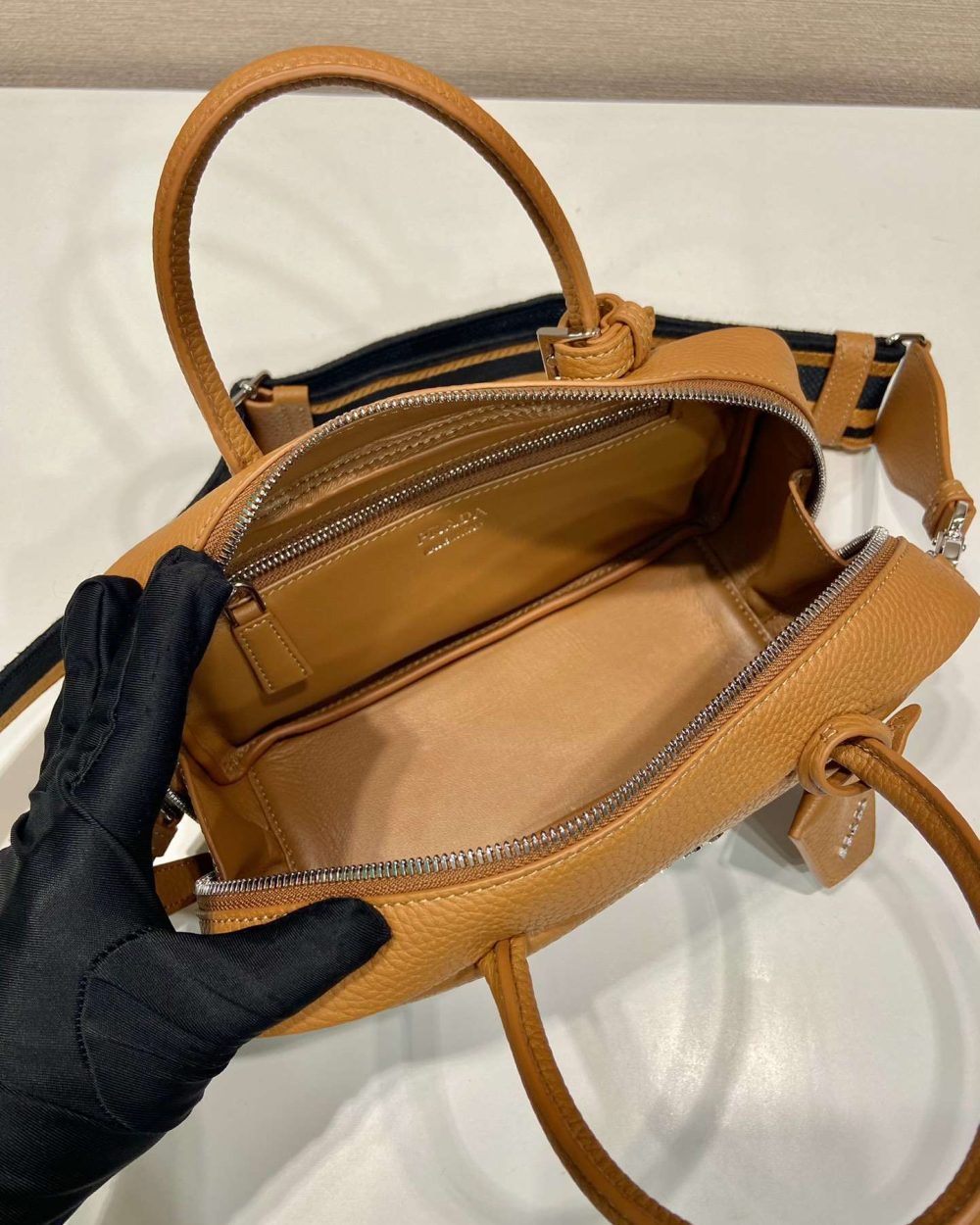 Prada Top-Handle Bag Brown/White/Green Khaki For Women 9.4in/24cm 1BB102_2DKV_F02Z8_V_3OO