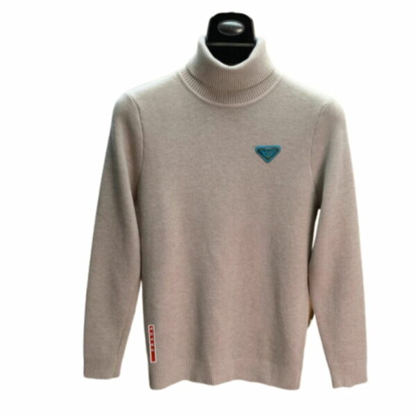 Prada Triangle Logo Neck Jumper Sweater Beige For Men