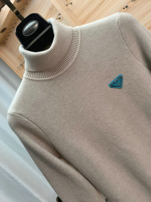 Prada Triangle Logo Neck Jumper Sweater Beige For Men