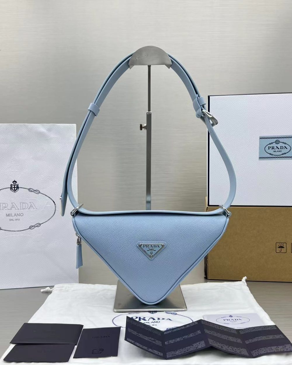Prada Triangle Mini Bag Blue For Women, Women's Bags 9.8in/25cm