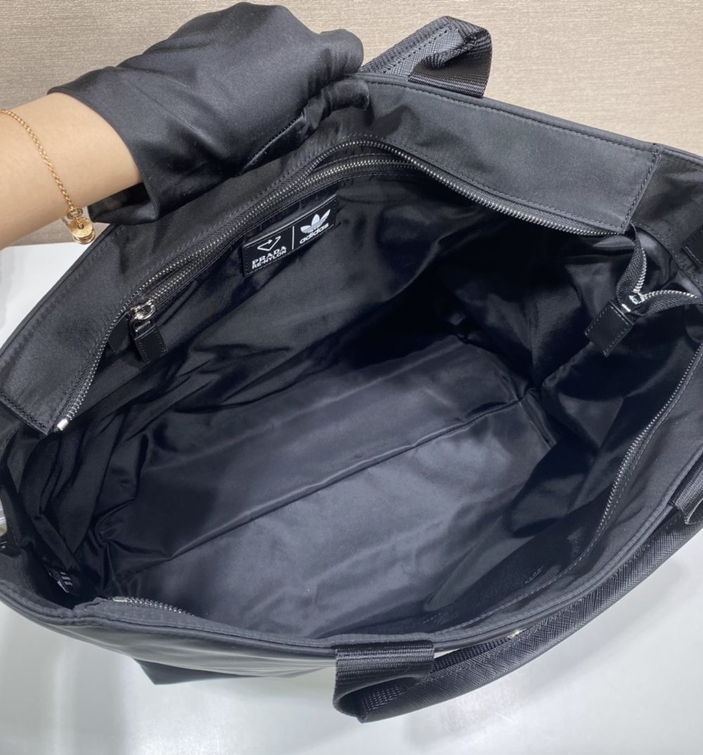 Prada x Adidas Re-Nylon Shopping Bag Black For Women, Women's Bags 15.7in/40cm
