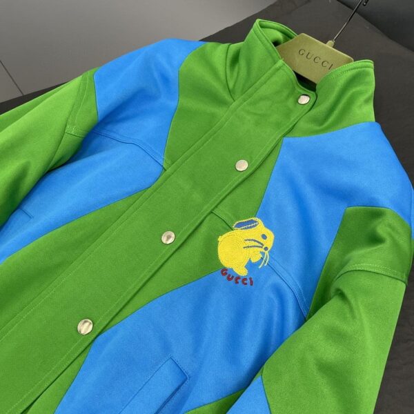Rabbit Embroidered Patch Jacket And Shorts Green For Women