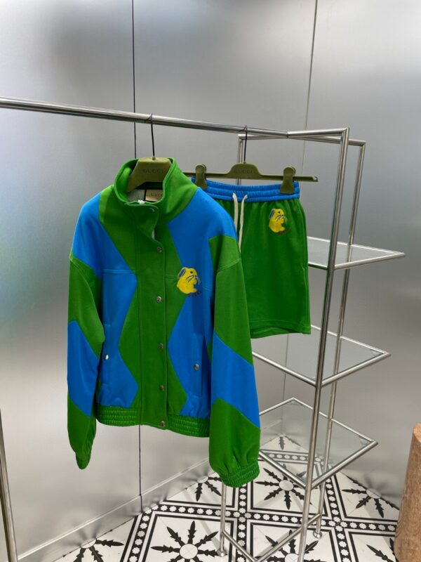 Rabbit Embroidered Patch Jacket And Shorts Green For Women