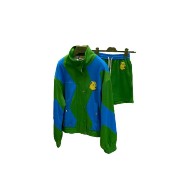 Rabbit Embroidered Patch Jacket And Shorts Green For Women
