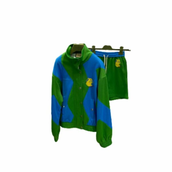 Rabbit Embroidered Patch Jacket And Shorts Green For Women