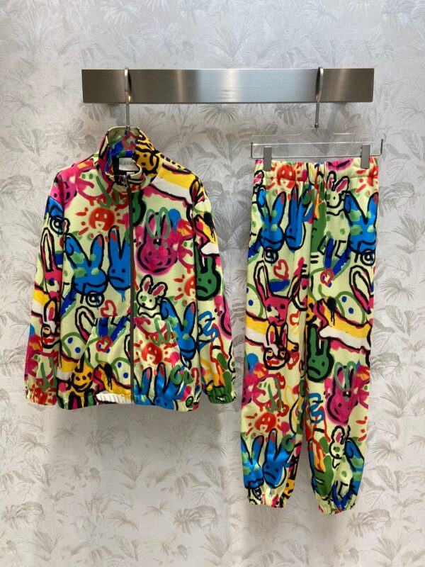 Rabbit Print Jacket And Pants Multicolor For Women