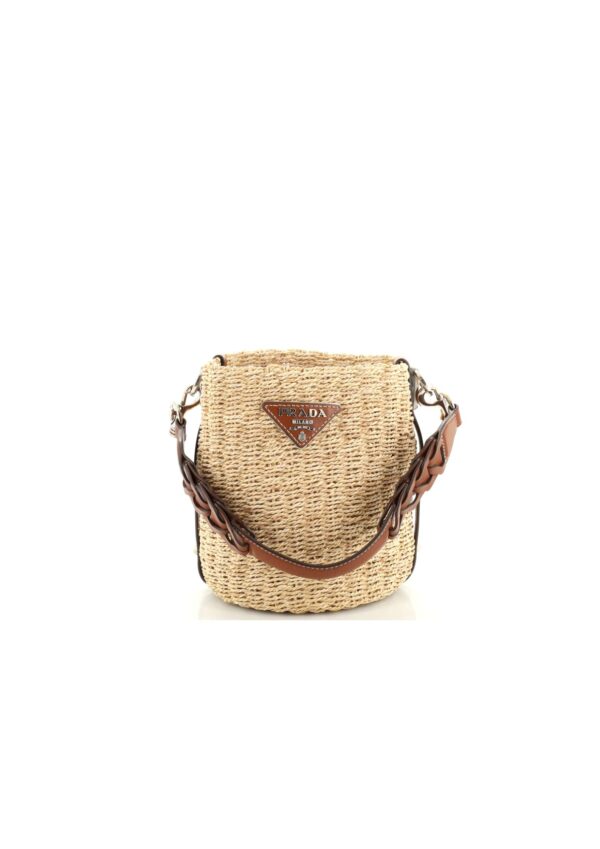 Raffia Straw Bucket Bag In Beige For Women 9.8in/ 25cm