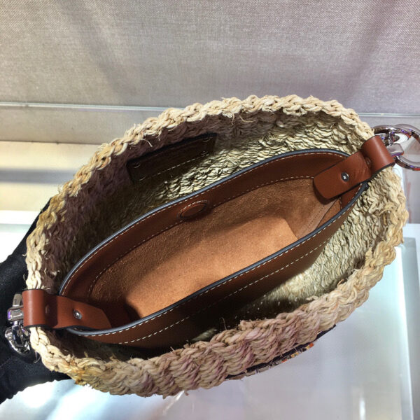 Raffia Straw Bucket Bag In Beige For Women 9.8in/ 25cm