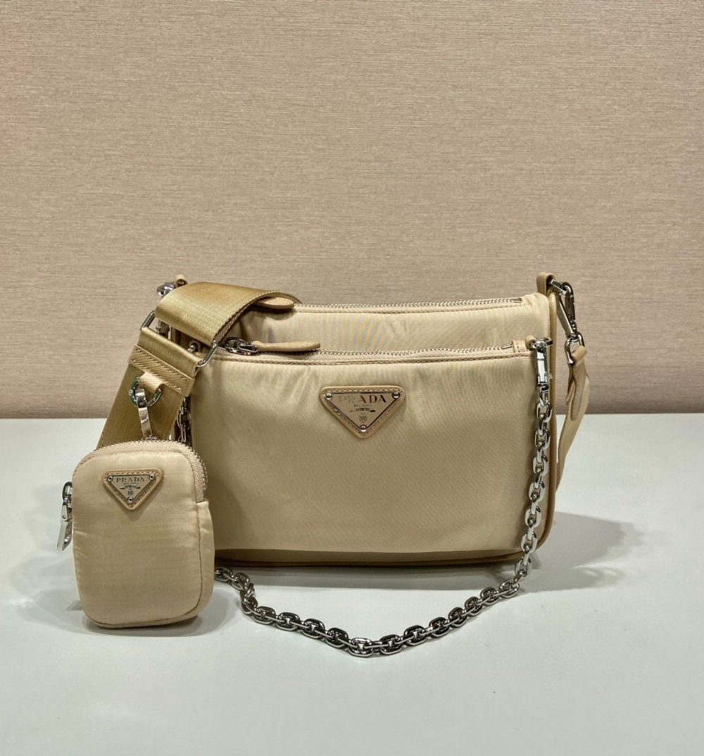 Re-Nylon Shoulder Bag In Beige For Women 8.6in/ 22cm
