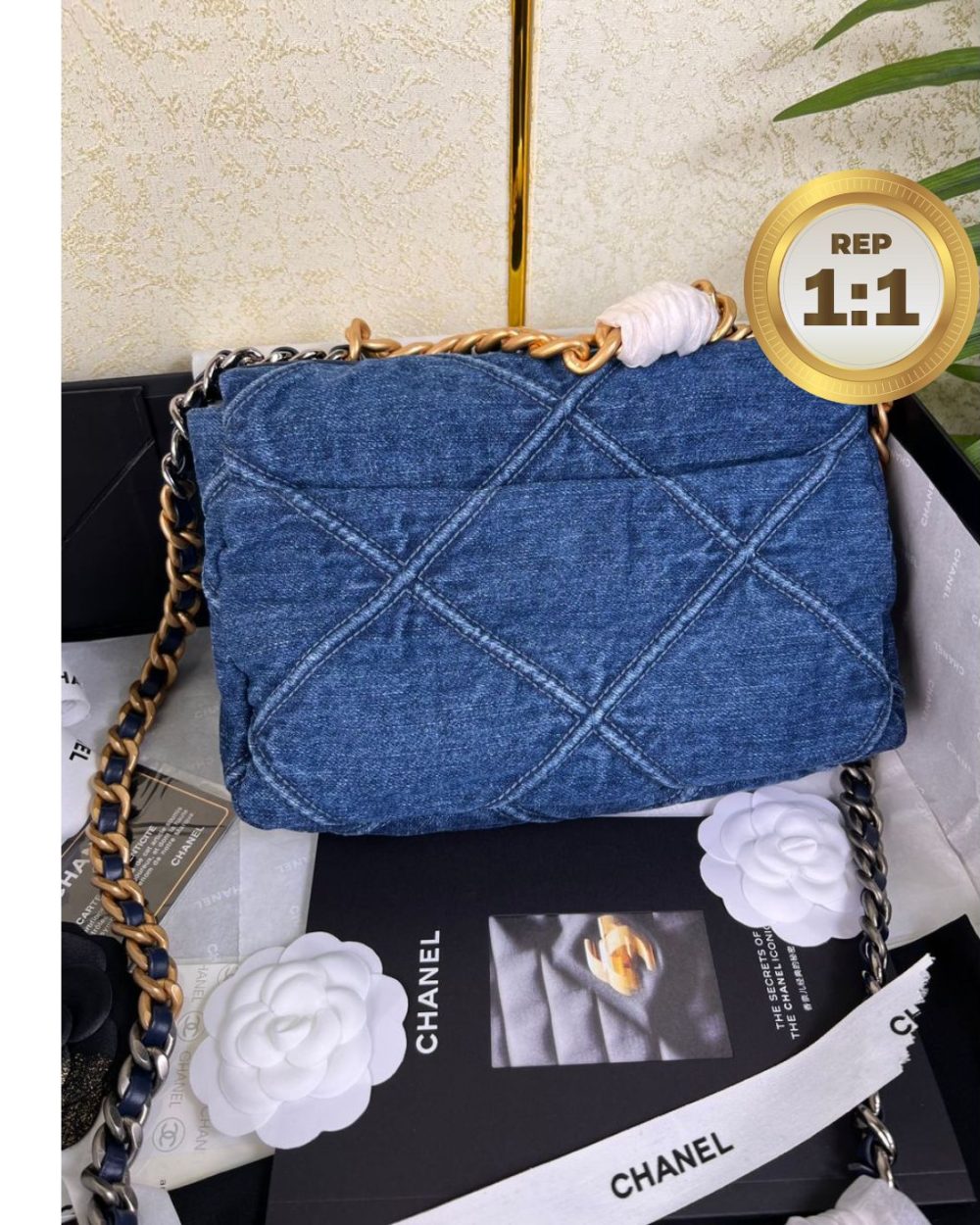 1:1 Replica Chanel 19 Handbag Denim Blue For Women 10.1in/26cm AS1160 B02876 N6832