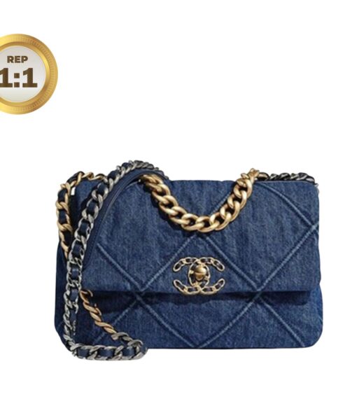 1:1 Replica Chanel 19 Handbag Denim Blue For Women 10.1in/26cm AS1160 B02876 N6832