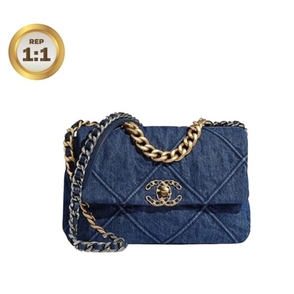 1:1 Replica Chanel 19 Handbag Denim Blue For Women 10.1in/26cm AS1160 B02876 N6832