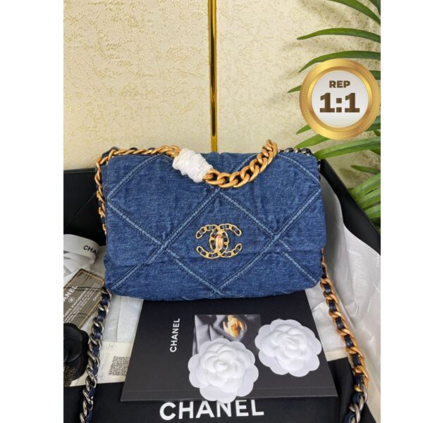 1:1 Replica Chanel 19 Handbag Denim Blue For Women 10.1in/26cm AS1160 B02876 N6832