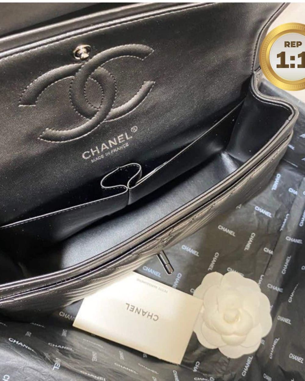 1:1 Replica Chanel Chevron Classic Handbag Black For Women 10.2in/26cm