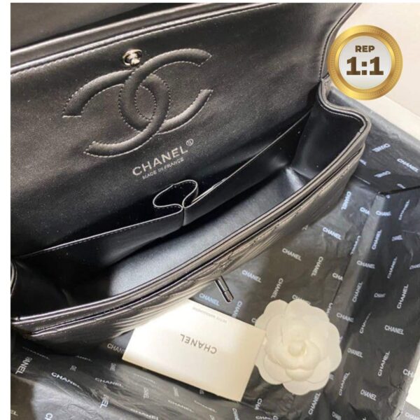 1:1 Replica Chanel Chevron Classic Handbag Black For Women 10.2in/26cm