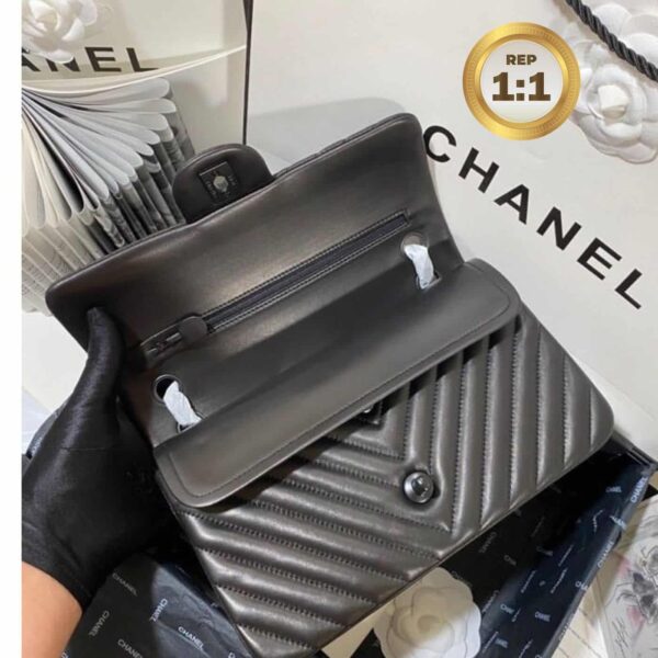 1:1 Replica Chanel Chevron Classic Handbag Black For Women 10.2in/26cm