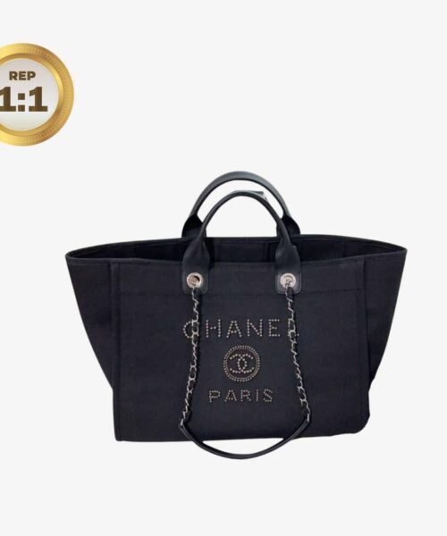 1:1 Replica Chanel Large Deauville Pearl Tote Bag Black For Women 15in/38cm A66941