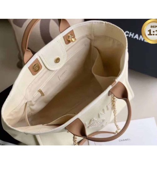 1:1 Replica Chanel Large Deauville Pearl Tote Bag White For Women 15in/38cm A66941