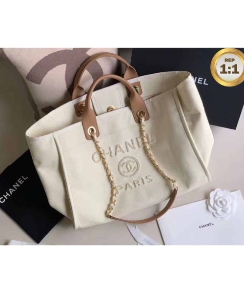 1:1 Replica Chanel Large Deauville Pearl Tote Bag White For Women 15in/38cm A66941